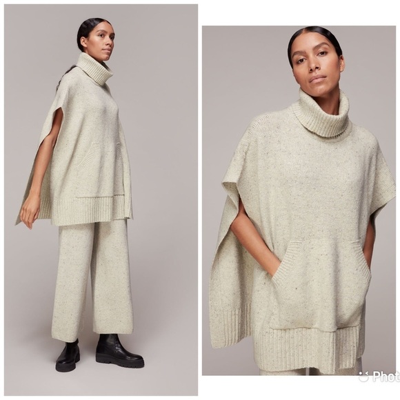 Whistles Knitted Cape Turtleneck Sweater Chunky‎ Neutral Cream Knit One Size - Picture 1 of 6